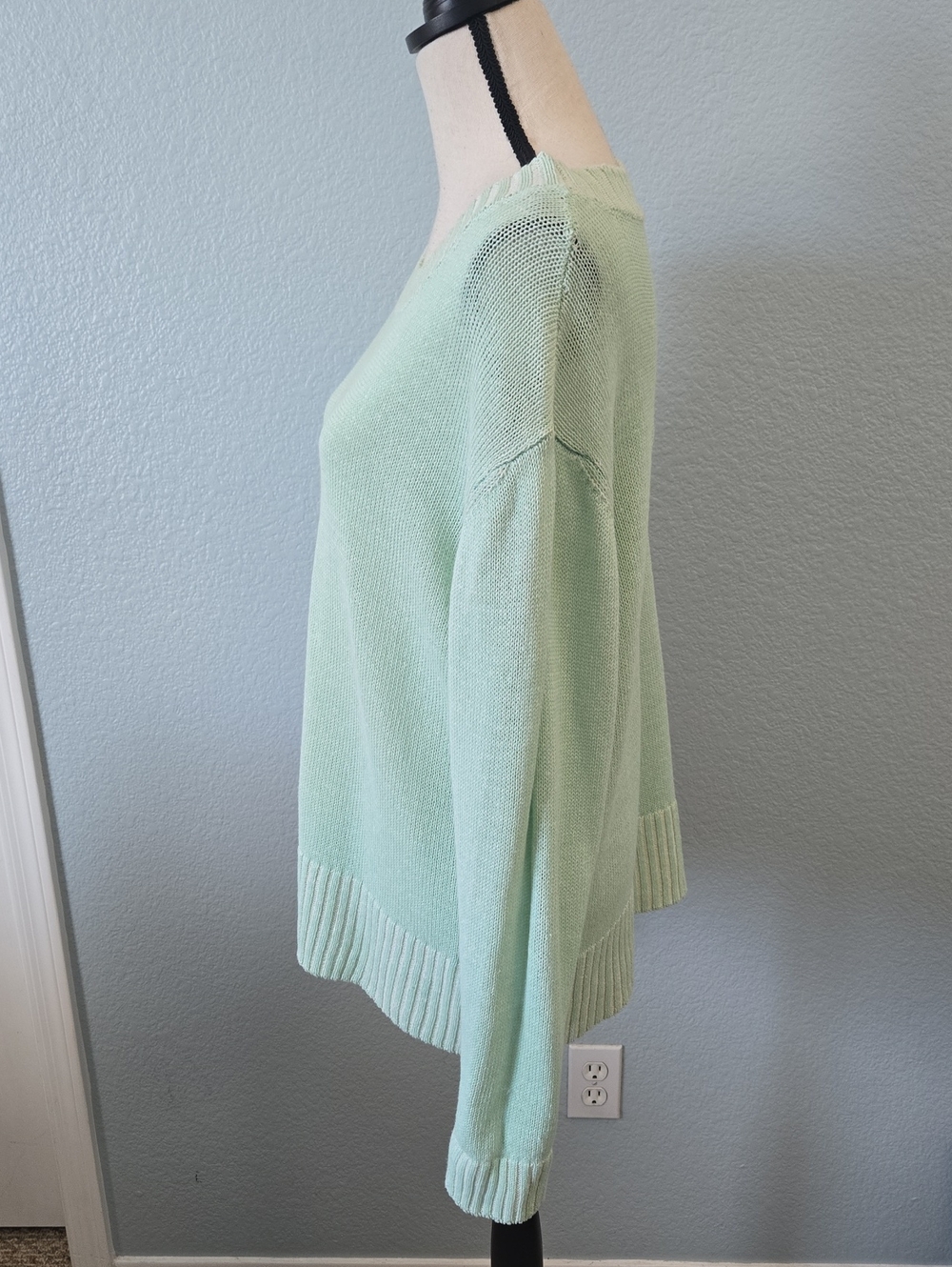 SAKS FIFTH AVENUE Mint Crewneck Linen Blend Sweater Sz Large - Picture 4 of 11